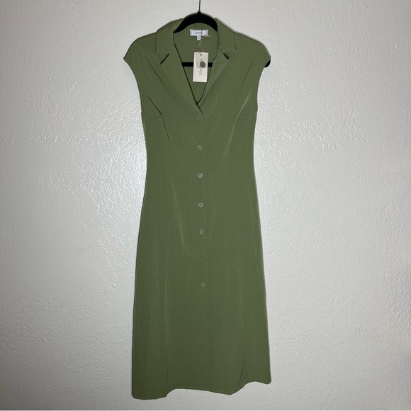 RIHOAS Dresses & Skirts - RIHOAS Green V-Neck Button Down Collared Midi Dress Sz S NWT